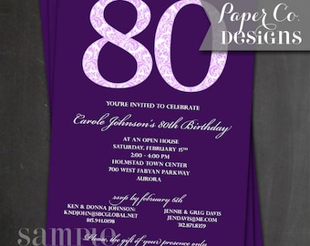 Purple Damask Number Birthday Invitation - PRINTABLE or PRINTED Invitations