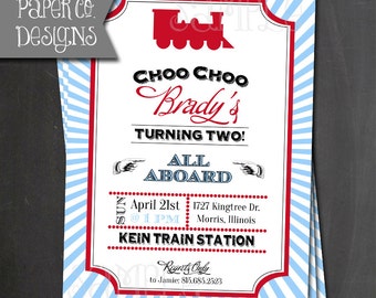 Vintage Train Birthday Invitations - PRINTABLE or PRINTED Invitations