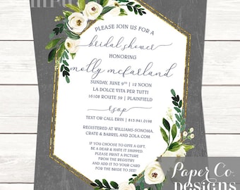 Faire-part de douche nuptiale verdure florale - géométrique or élégant (imprimé ou imprimé)