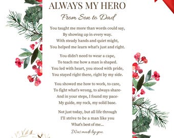 Dad Christmas Gift From Son Printable Poem Father Wall Art Sentimental Dad Gift Son to Dad Xmas Digital Download Christmas Poem Print