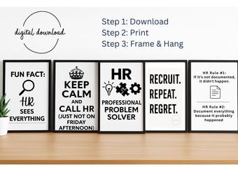 Funny HR Quotes Art: Minimalist Office Decor Prints (Set of 5 Digital Downloads)