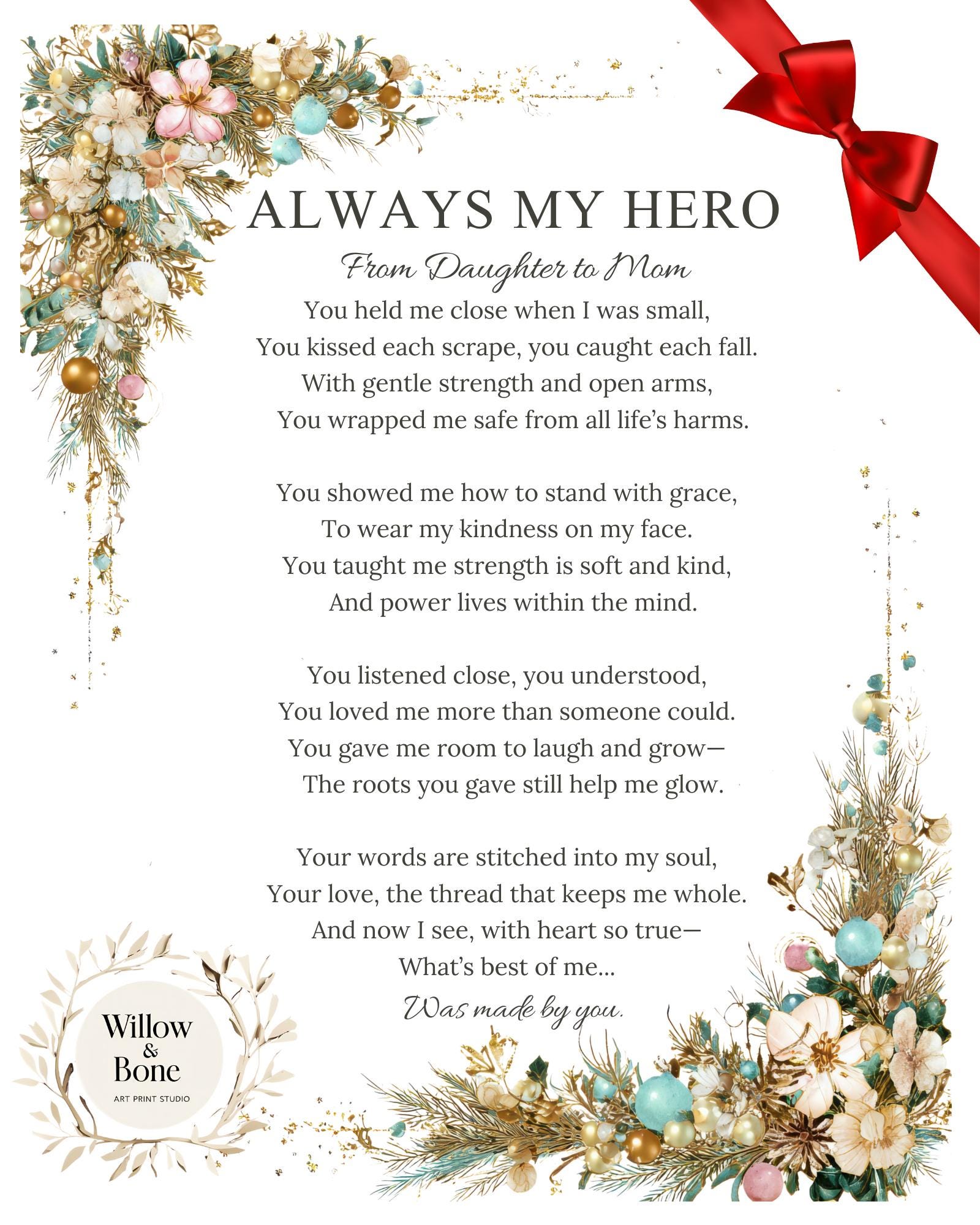 Mom Christmas Gift From Daughter Printable Poem Mother Wall Art ...