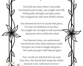 Lámina con poema para el Día de la Madre / Regalo para mamá de parte de su hija (Descarga digital)