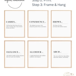 Set med konsttryck för skönhetssalong: Definitioner av ögonbryn, fransar och självförtroende (digital nedladdning)