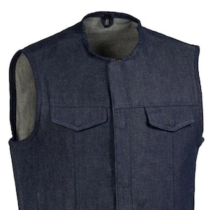 Men’s Denim Motorcycle Vest – Sleeveless Club Style Biker Vest with Hidden Zipper – Rugged Casual Riding Gear