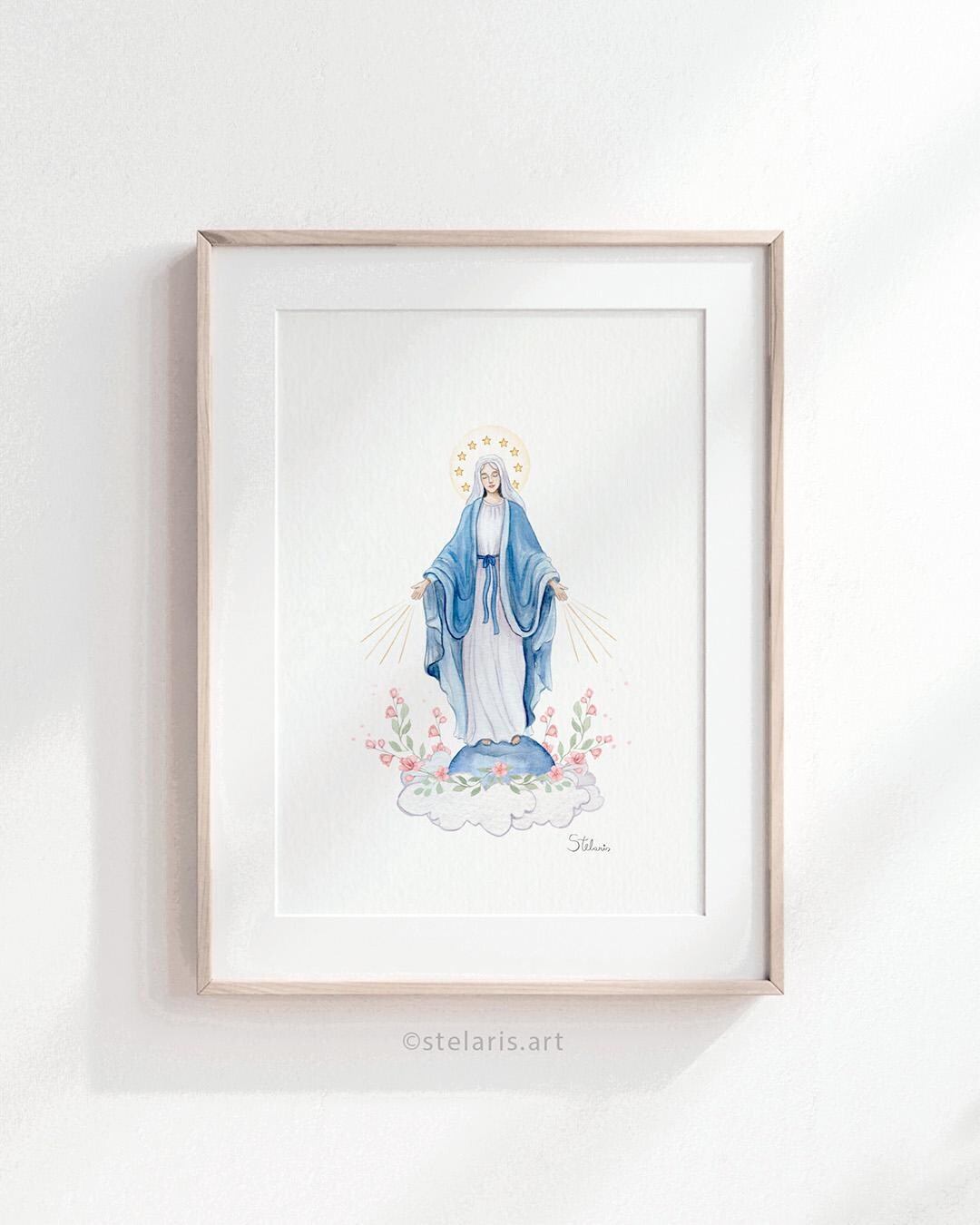Our Lady of Grace Watercolor Print, Catholic Living Room Wall Art ...