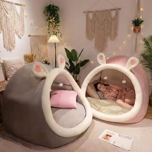 Tienda de campaña extragrande con forma de conejito de peluche para adultos y niños, sofá cama gigante, cama para mascotas de tamaño humano, acogedor rincón de lectura, decoración kawaii para habitación.