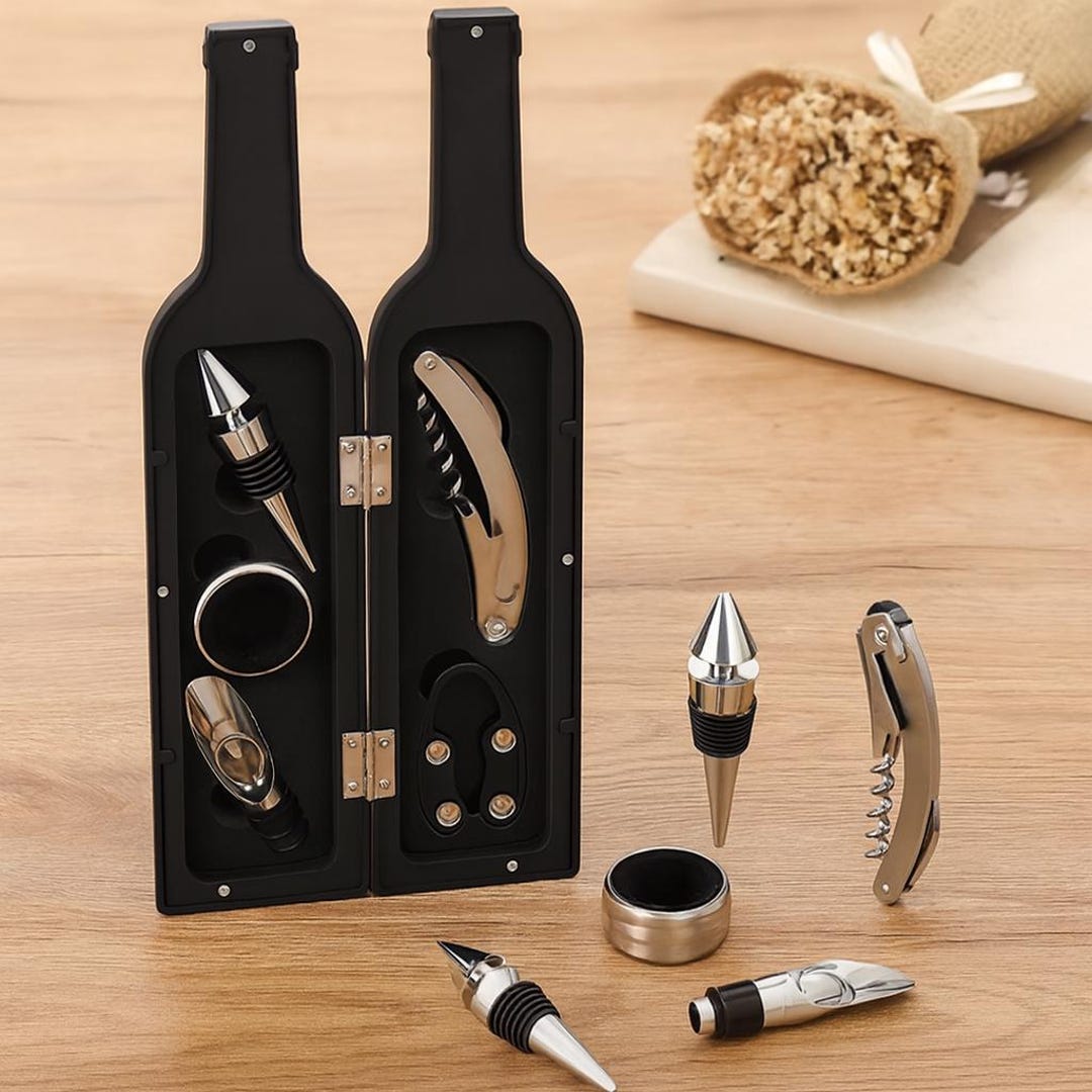 Licor Tools 5-piece Bottle-shaped Bar Tool Set – Corkscrew, Drip Ring, Foil Cutter ...
