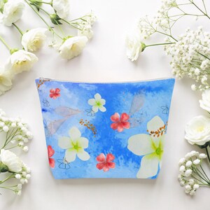 Borsa cosmetica in cotone unica, di piccole dimensioni, elegante pochette per il trucco, organizer da viaggio, regalo per lei, accessori primaverili, grazioso contenitore.