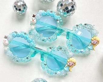 Occhiali da sole decorativi personalizzati Elsa e Olaf per bambini