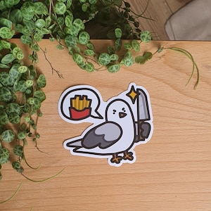 Gaviota amenazante // Pegatina de vinilo // (quiere tus patatas fritas)