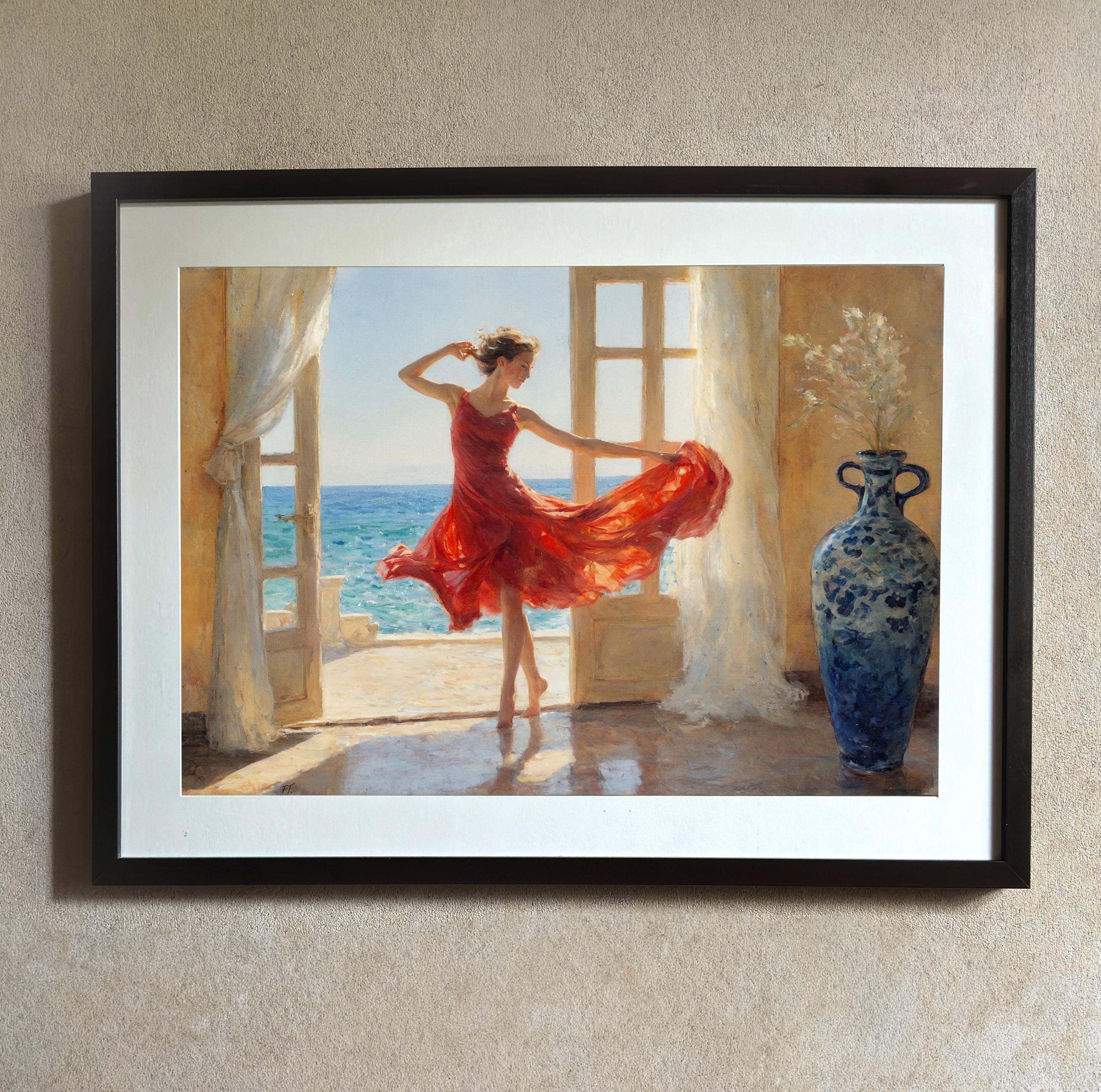 lady in red dress on beach painting I Wanna Dance Beaded Mini Dress ☆ Pink – Rock N Rags main image 0