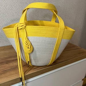Eco-Friendly Raffia Shoulder Bag - White and Yellow Woven Summer Tote