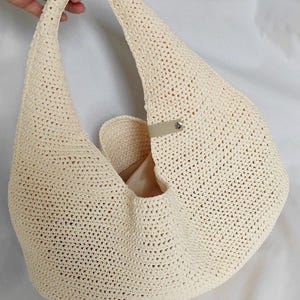 Beige Raffia Crochet Bag - Handwoven Shoulder Tote for Summer, XL Lightweight Straw Bag