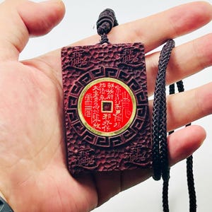 Handcrafted ShanGui Coin(山鬼花钱) Amulet -Red Sandalwood & Jujube Wood Protection Pendant for Blessings and Evil Protection