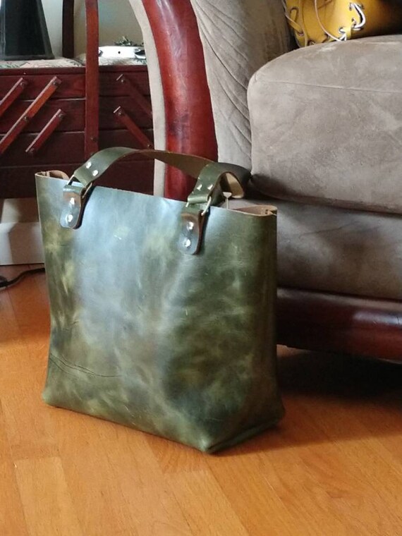 green leather tote
