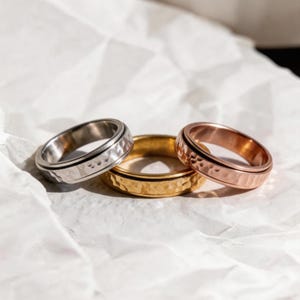 Hammered Stainless Steel Spinner Ring | Anxiety Relief Rotating Ring | Fidget Ring | Stress Relief Ring | Gift for Him and Her