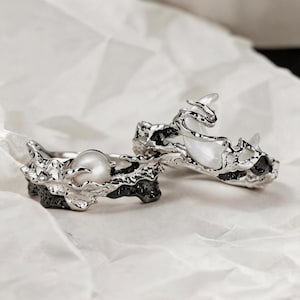 Y2K Sun Moon Ring Set Adjustable Silver Couple Rings Celestial Gothic Moon Ring Irregular Open Band Statement Matching Rings Gift for Her