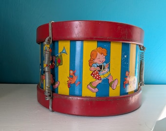 Vintage 1940s Ohio Art Tin Litho Toy Circus Drum 163, 11