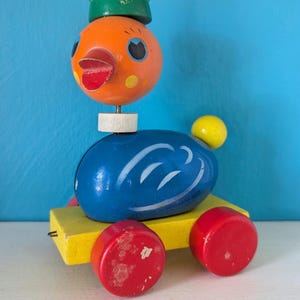 Vintage Wooden Duck Pull Toy free ship