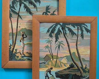 Vintage Island Palm Trees Tropical Island Paint by Numbers PBN/2 (free ship)