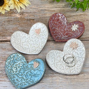 Small Heart organic ring dish with Gift Bag,  textured trinket tray, jewelry holder, ceramic catch all tray, handmade stoneware pottery