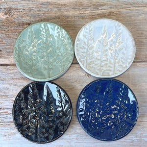 Small Ceramic ring dish, Nature inspired jewelry tray, Tree pattern textured pottery, blue, green, and white options