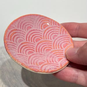 Pink pattern ring dish textured Small pottery Ceramic trinket dish