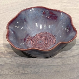 Blue Purple Wavy Spiral Ceramic Trinket Dish, ring dish, catch all bowl pottery, flower ceramic bowl, organic handmade bowl, nightstand dish