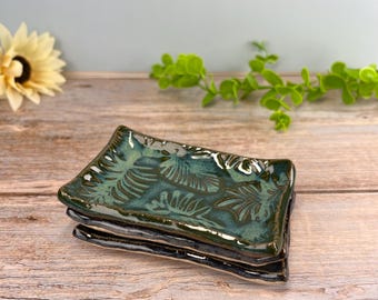 Small ceramic tray, stoneware jewelry tray, rectangle ceramic dish, pottery for small spaces bathroom spa decor