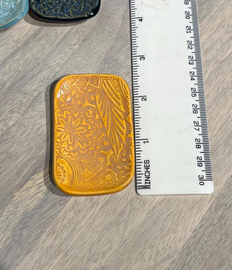 Extra small ring dish, colorful textured stoneware pottery, rectangle Trinket tray , tiny ceramic dish , miniature clay dish image 4