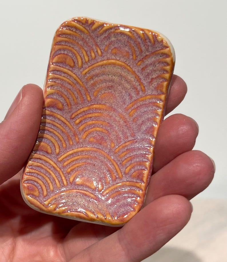 Extra small ring dish, colorful textured stoneware pottery, rectangle Trinket tray , tiny ceramic dish , miniature clay dish Tiger's Eye