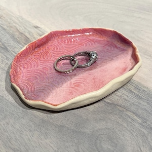 Pink Purple ombre wavy textured Small pottery Trinket tray Dish , ceramic ring dish , pill holder, catchall tray, hand built gift for teen