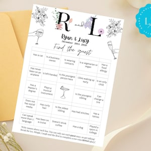 Wedding Find the Guest, Bingo Game, Custom Printable Wedding Bingo, Table Games, Editable Bingo Game Template, Bridal Shower Games