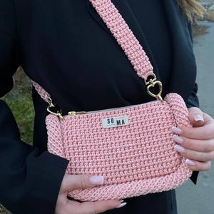 Crochet Shoulder Bag: Handmade Black Purse, Elegant Women&#39;s Handbag