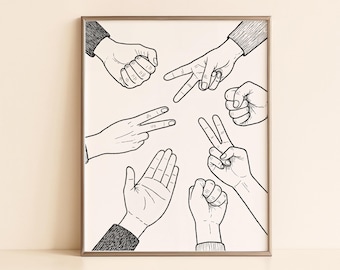 Rock Paper Scissors Art Print – Minimalist Hand Game (Digital Download)