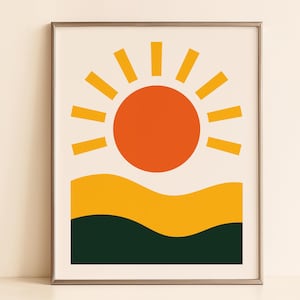Sunrise Over Fields – Modern Abstract Landscape | Digital Wall Art | Mid-Century Style | Minimalist Printable Poster