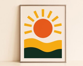 Sunrise Over Fields – Modern Abstract Landscape | Digital Wall Art | Mid-Century Style | Minimalist Printable Poster