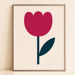 Tulipán rosa – Ilustración floral minimalista | Impresión digital | Arte mural escandinavo | Gráfico floral | Decoración moderna
