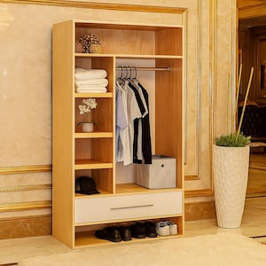 DIY Wooden Wardrobe Closet Plan PDF Guide | Modern Freestanding Closet System, Shoe Rack, Hanger, Shelves | Step-by-Step with Images