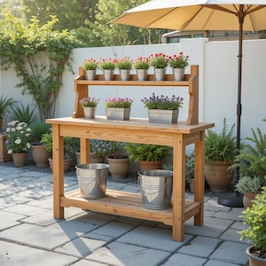 DIY Potting & Planting Bench Plan - Woodworking Project for Outdoor Use - Rustic Garden Workstation PDF - Digital Download