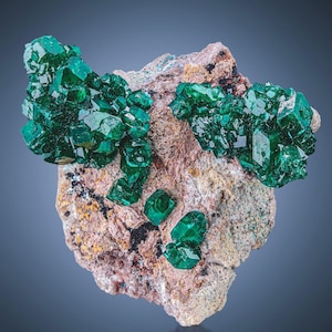 DIOPTASE ~ Magical Green Crystals Cluster on Matrix from Congo