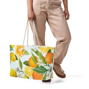 Übergroße Weekender-Tasche. Italien inspirierte Einkaufstasche. Zitrus-Ferien-Tasche. Sommer Orange Zitrone Zitrusfrüchte Tasche.