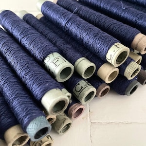 Industrial French Vintage &#39;Bleu de Travail&#39; Spools