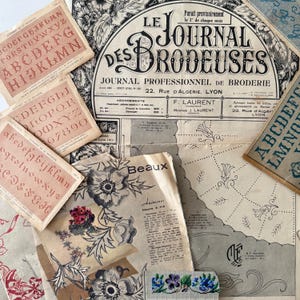 Collection Broderie Ephemera Antique / Vintage, Monogrammes, Junk Journal, Broderie