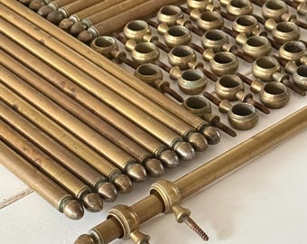 Barras de café de latón antiguo francés de 33", soportes para ollas, rieles para cuadros y barras de escalera con presillas de fijación