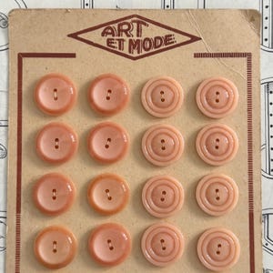 24 boutons roses vintage français sur carte originale, « Art et Mode », vieux stock neuf