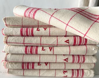 Pair French Antique Pure Linen 'CHOLET' Torchons / Dish Towels / Tea Towels