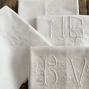 French Antique Linen Monogrammed Panel