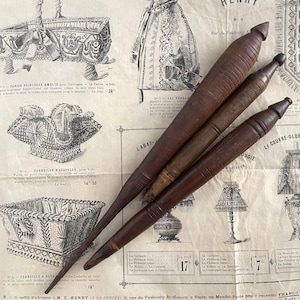 3 French Antique Wooden Drop Spindles